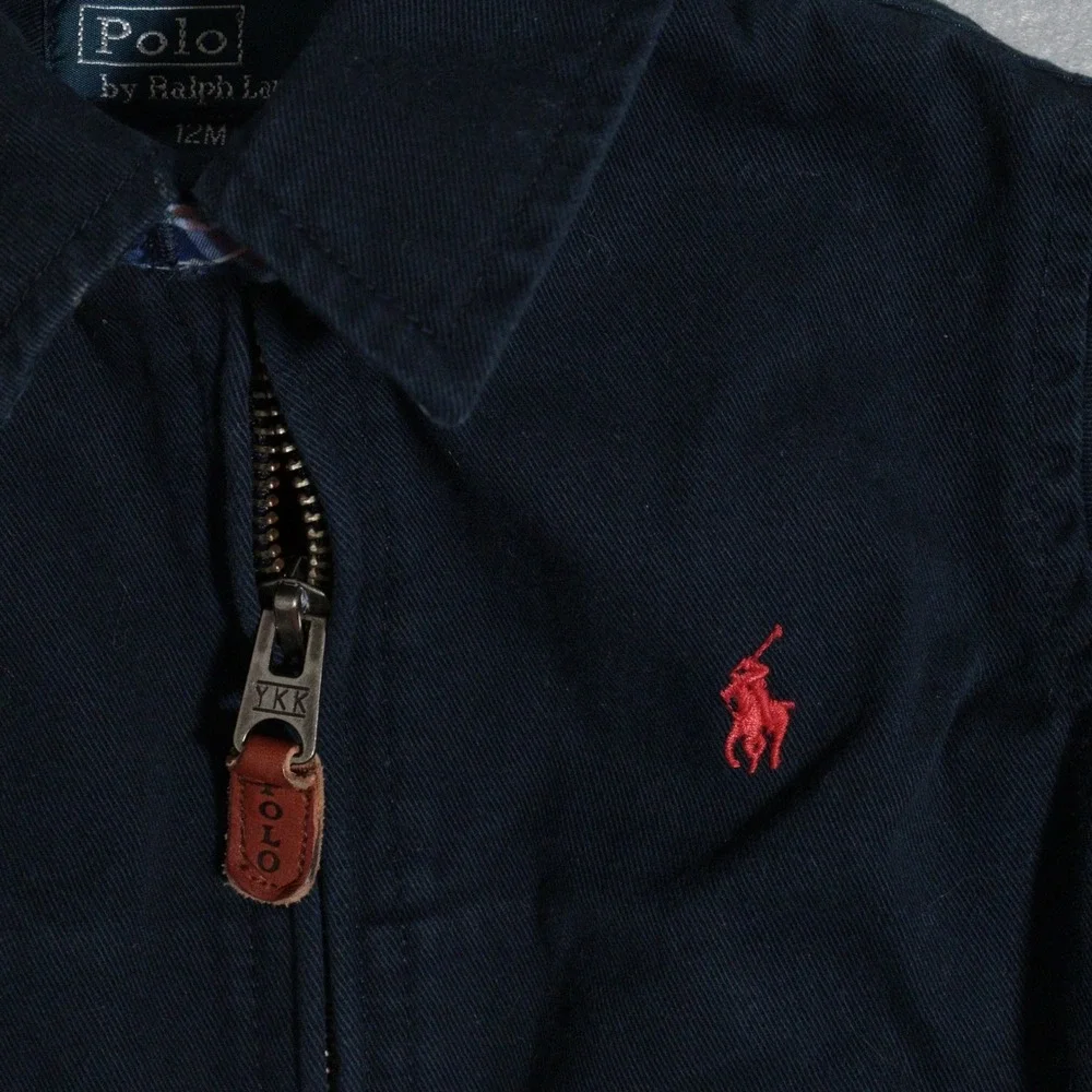 Polo Ralph Lauren Harrington Jacket Plaid Collar Classic Preppy Navy Baby 12M